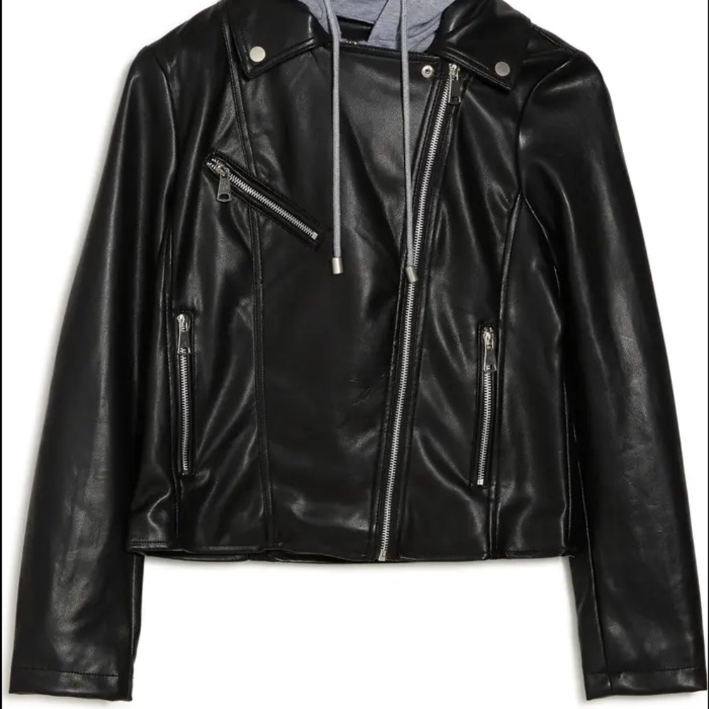 BAGATELLE Layered Faux Leather Hoodie Jacket